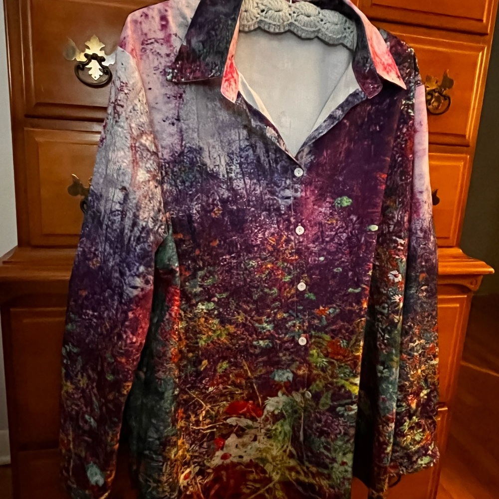 Purple Multi Pastel Women’s Button Up Blouse Top 3X (18/20) EUC